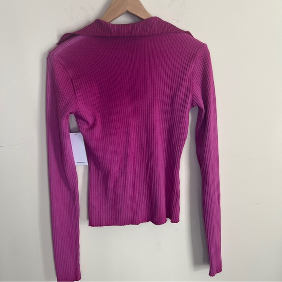 NWT Cotton Citizen Magenta Ibiza Polo overdyed ribbed v-neck long sleeve Medium - Picture 4 of 6